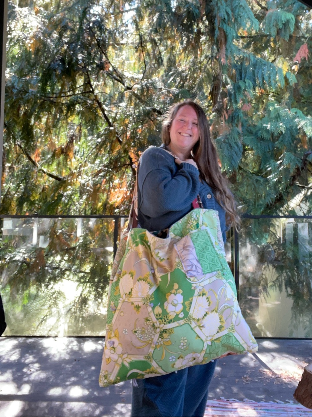 Handmade two sided quilted Floral Tote Bag OS